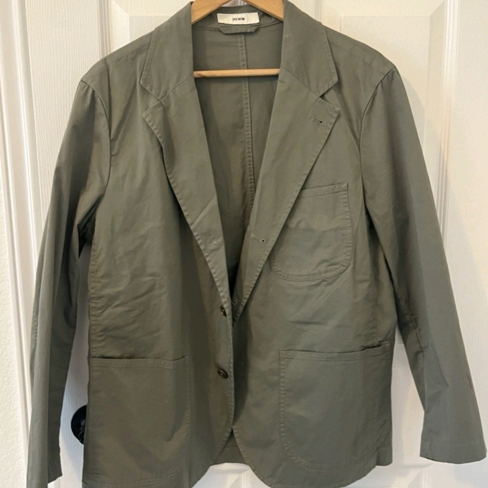 Buck Mason Blazer Jacket Men Large Chore Carry On Green Sport Coat EUC
